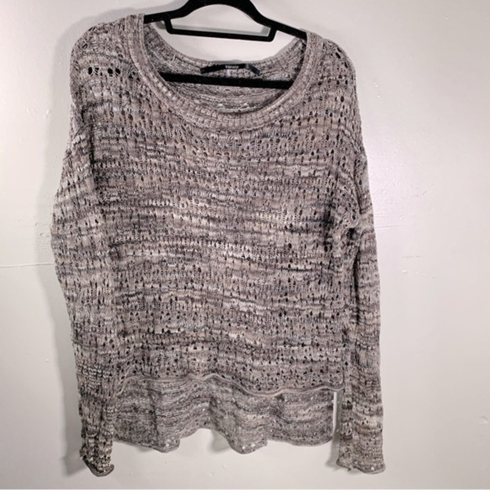 KENSIE open knit pullover sweater brown tan coastal grandma